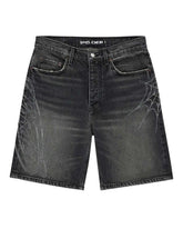 Sp5der Script Web Denim Shorts Black