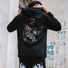 Dark Embroidery Mythical Dragon Hoodie, Unisex Cotton