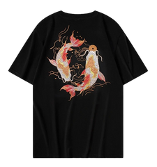 Koi Fish Embroidery T Shirt Cotton