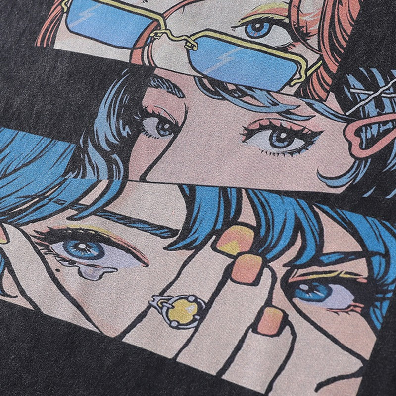 Washed Anime T-shirt Retro - Oversized