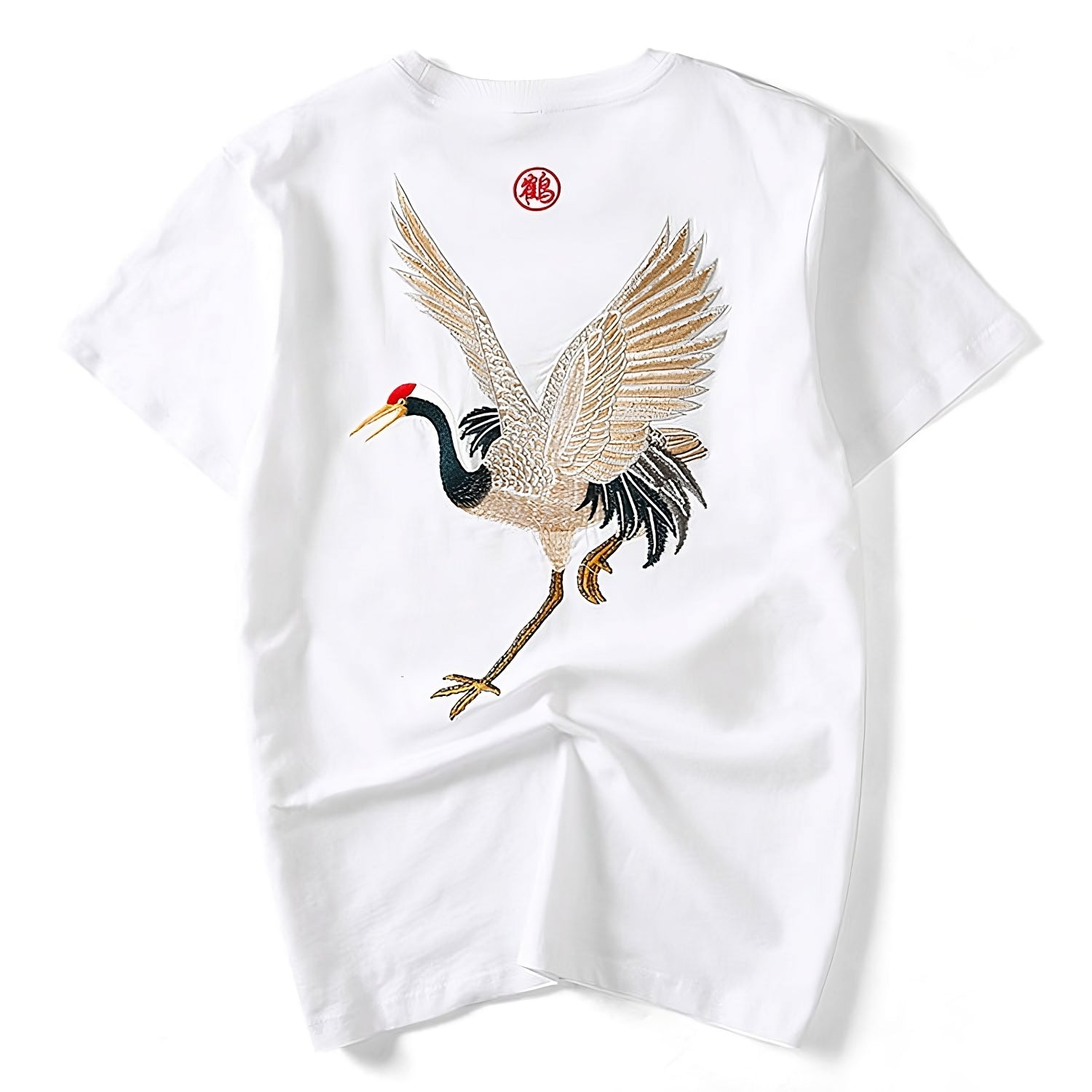 Embroidered Crane T-shirt, Japan Street Style (Unisex)