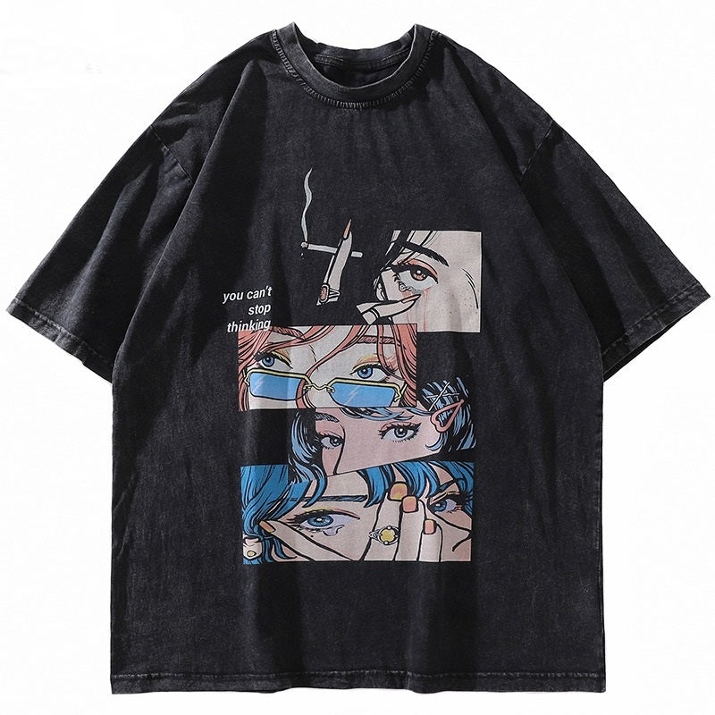 Washed Anime T-shirt Retro - Oversized