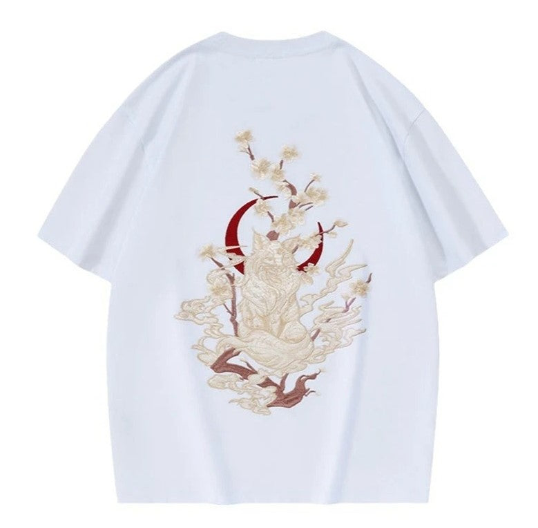 Majestic Fox Embroidery T Shirt Cotton Unisex