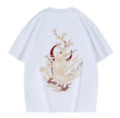 Majestic Fox Embroidery T Shirt Cotton Unisex