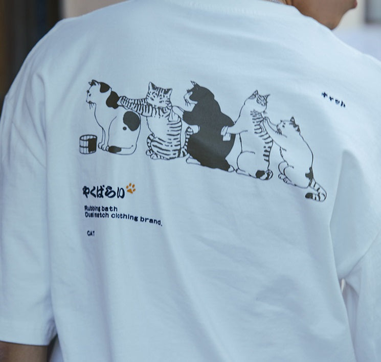 Retro Japanese Cat Bath T-Shirt