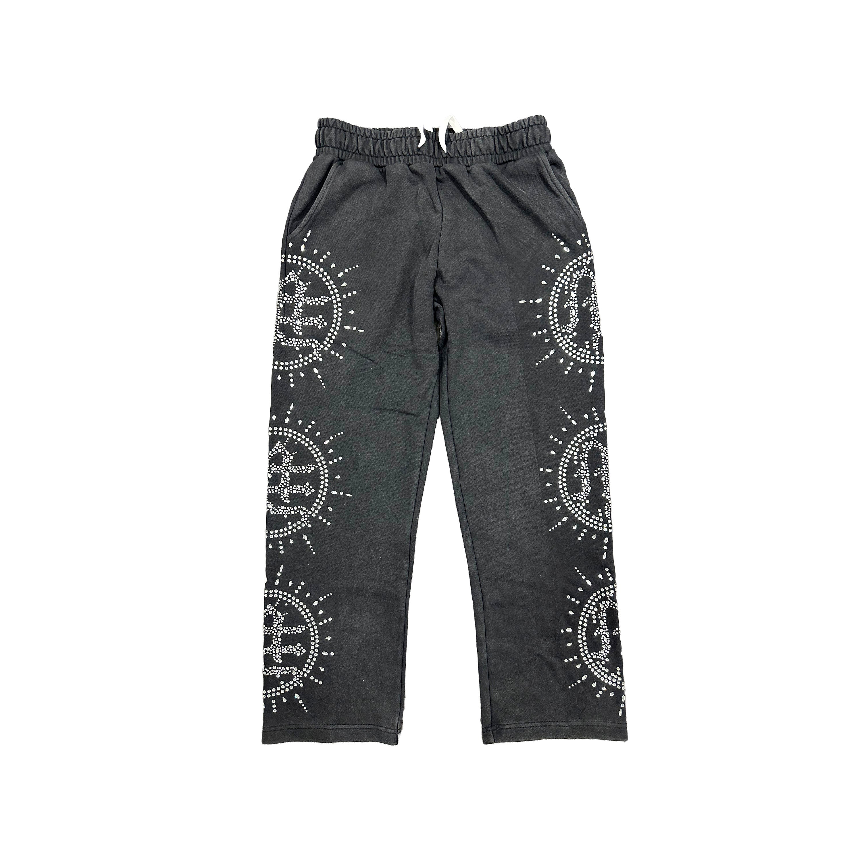 ‘Eclipse’ Grey Acid Wash Rhinestone Sweats