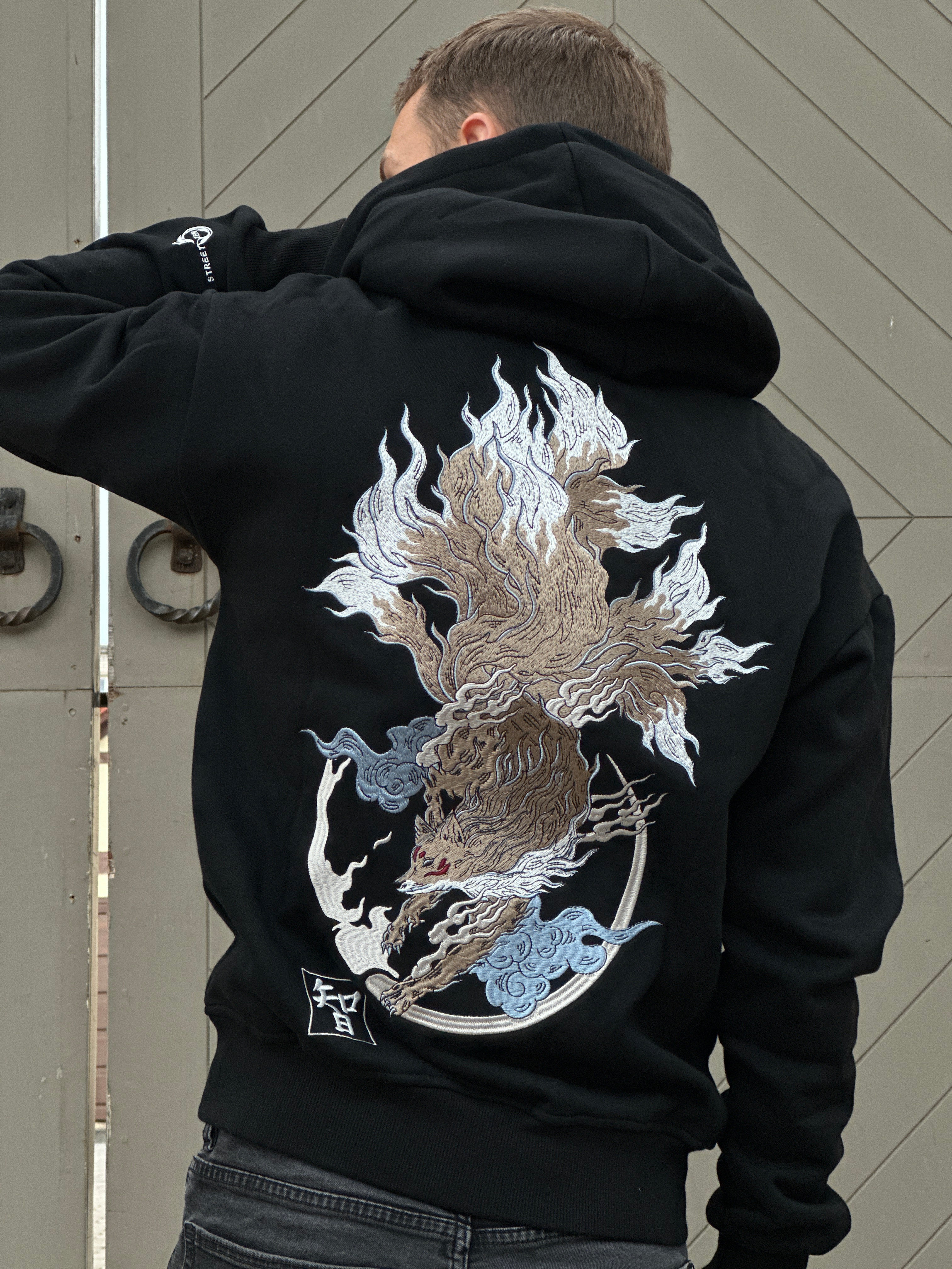 Heavy Embroidery Japanese Kitsune Fox Hoodie 400GSM