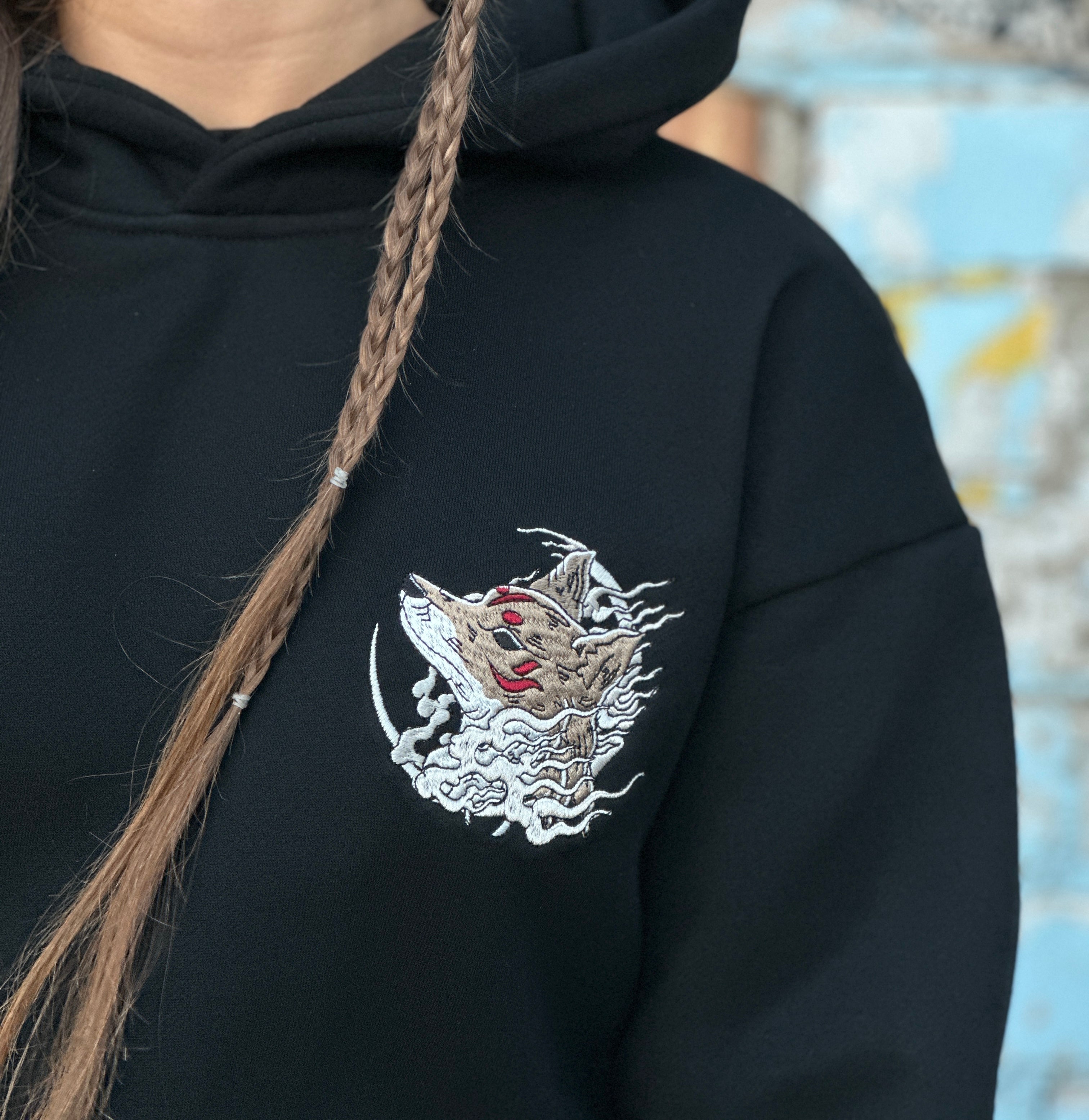 Heavy Embroidery Japanese Kitsune Fox Hoodie 400GSM