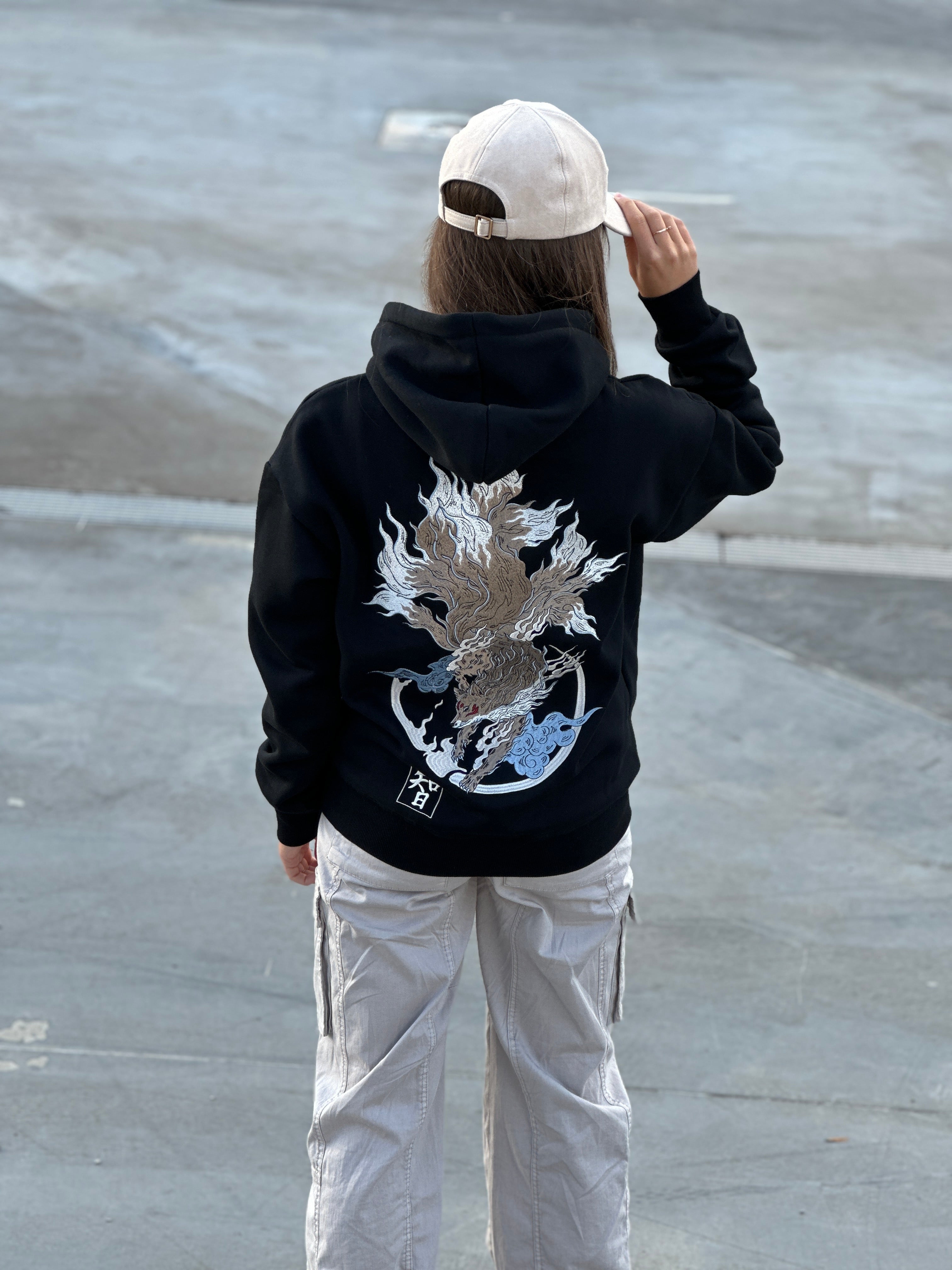 Heavy Embroidery Japanese Kitsune Fox Hoodie 400GSM