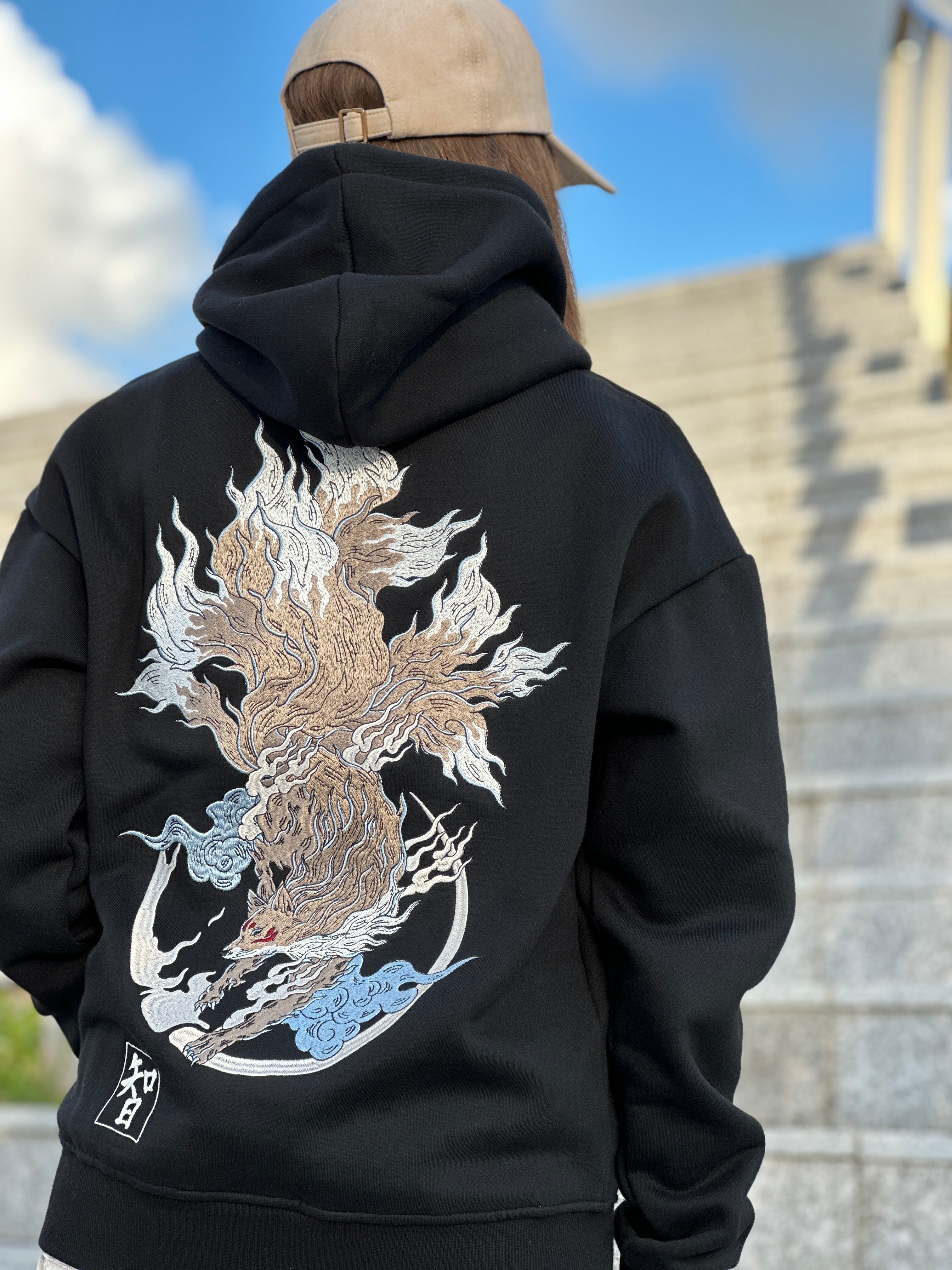 Heavy Embroidery Japanese Kitsune Fox Hoodie 400GSM