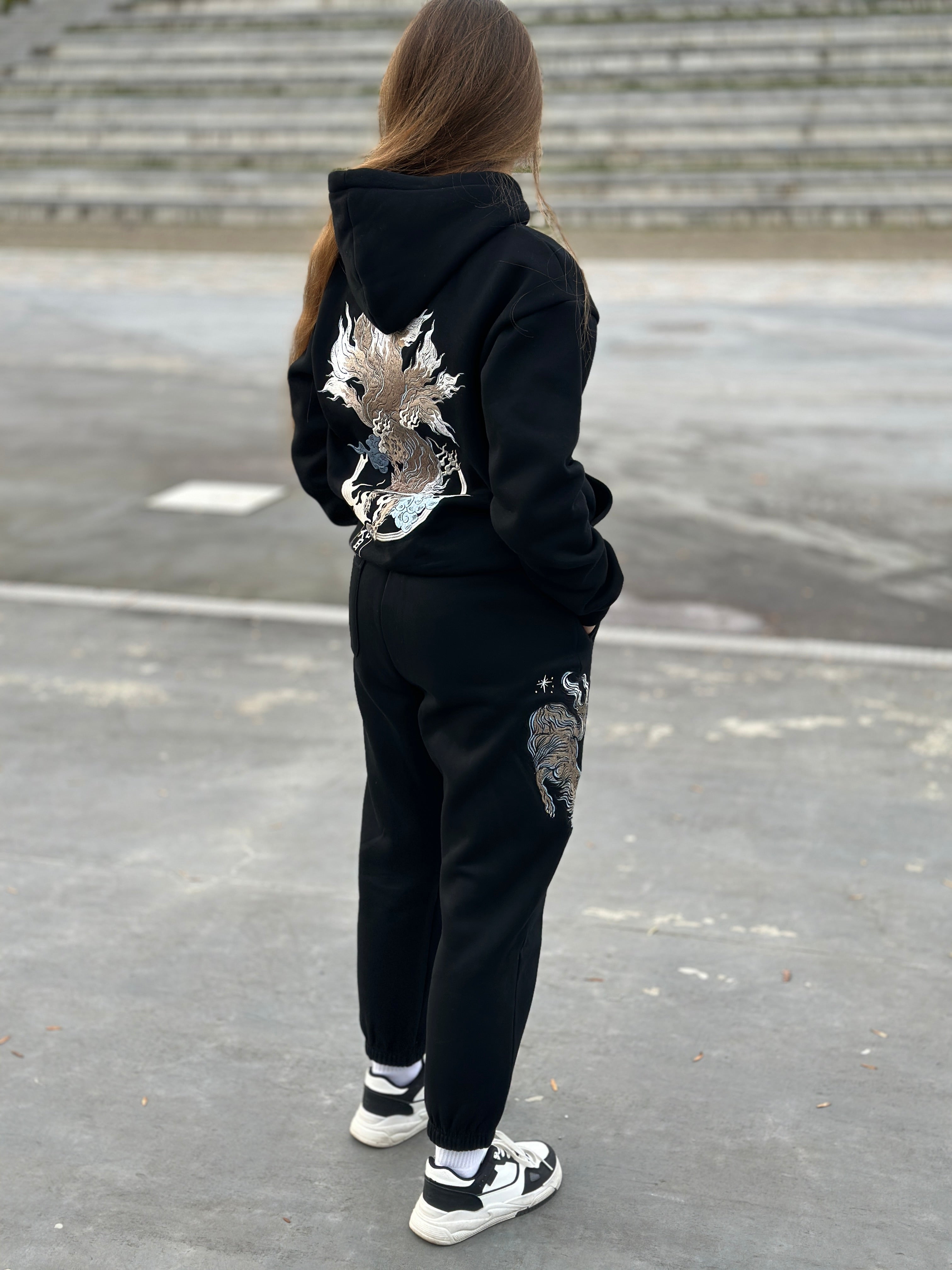 Heavy Embroidery Japanese Kitsune Fox Hoodie 400GSM