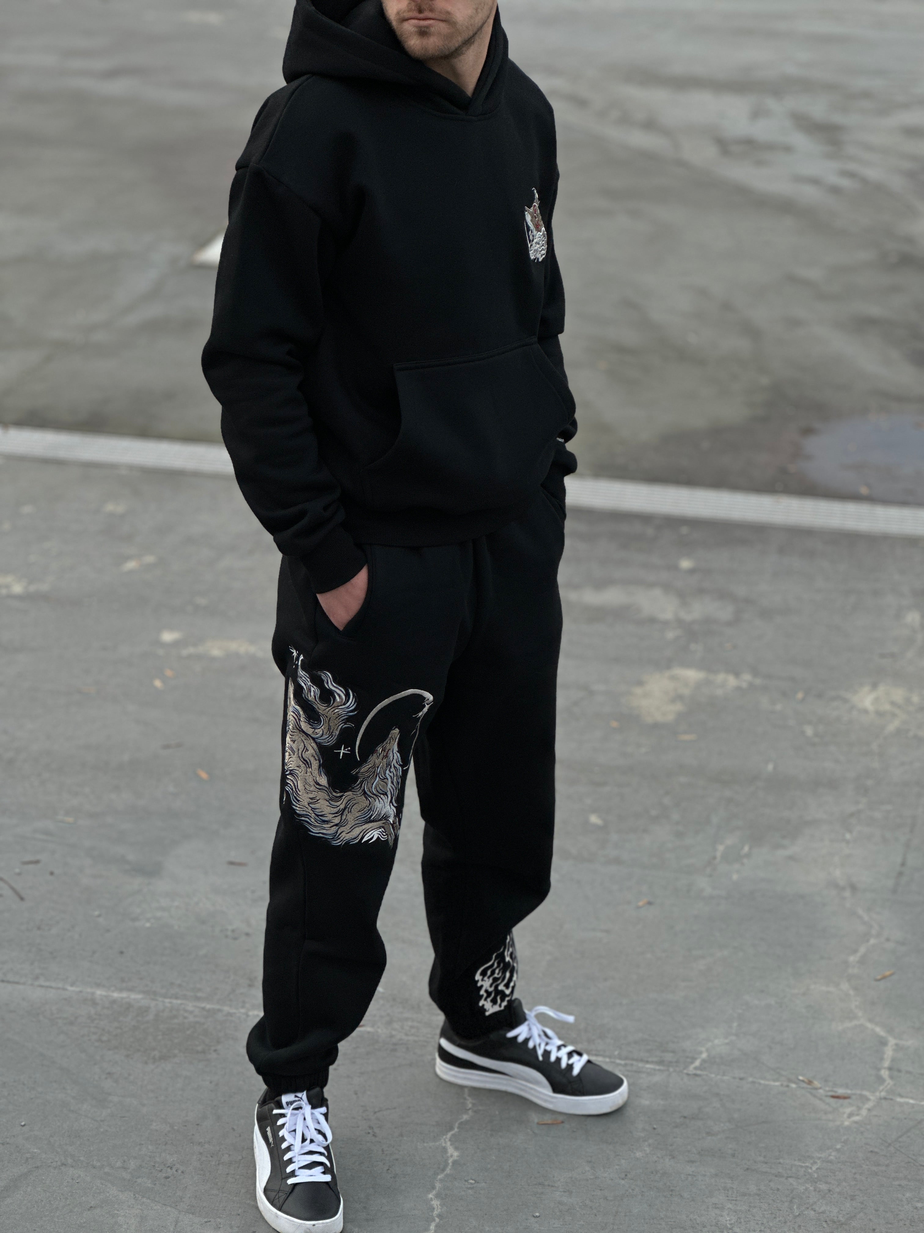 Heavy Embroidery Japanese Kitsune Fox Hoodie 400GSM