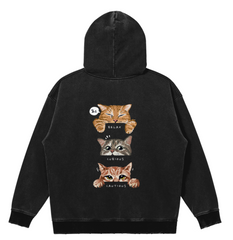 Snow Washed Cat Emotions Cotton Hoodie