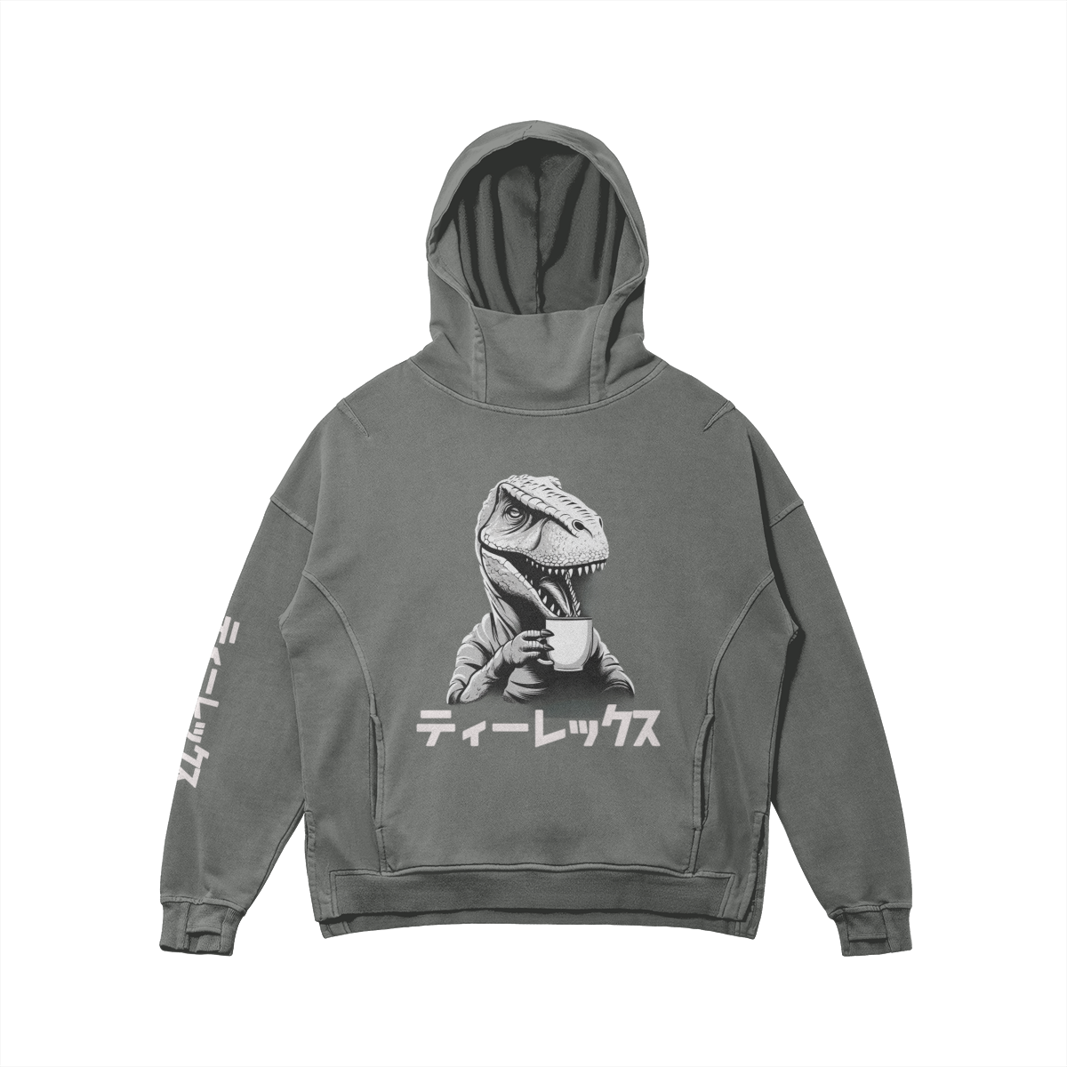 Dino Kanji Washed Turtleneck Hoodie - Unisex Fit