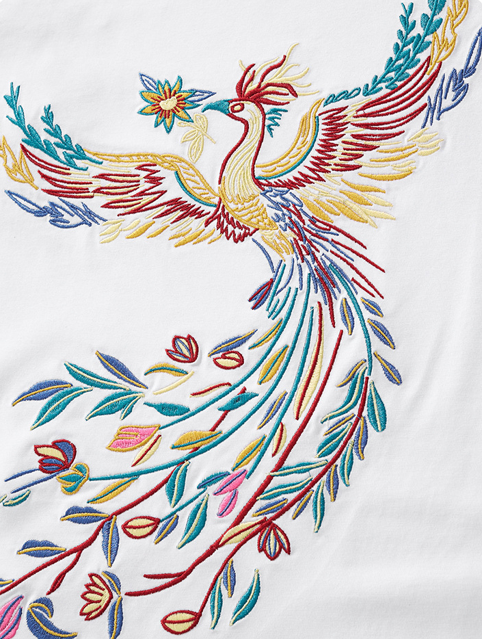 Efflorescent Phoenix Embroidery T Shirt Cotton