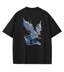 Azure Phoenix Embroidery T Shirt Cotton