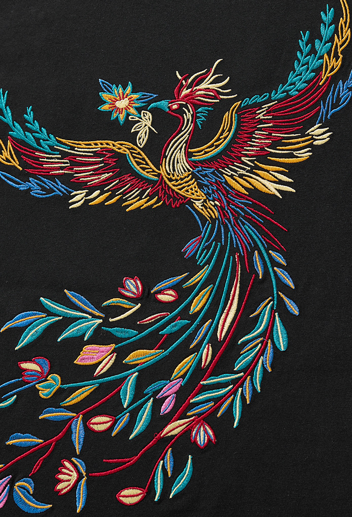 Efflorescent Phoenix Embroidery T Shirt Cotton