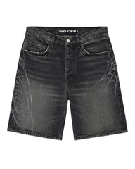 Sp5der Script Web Denim Shorts Black