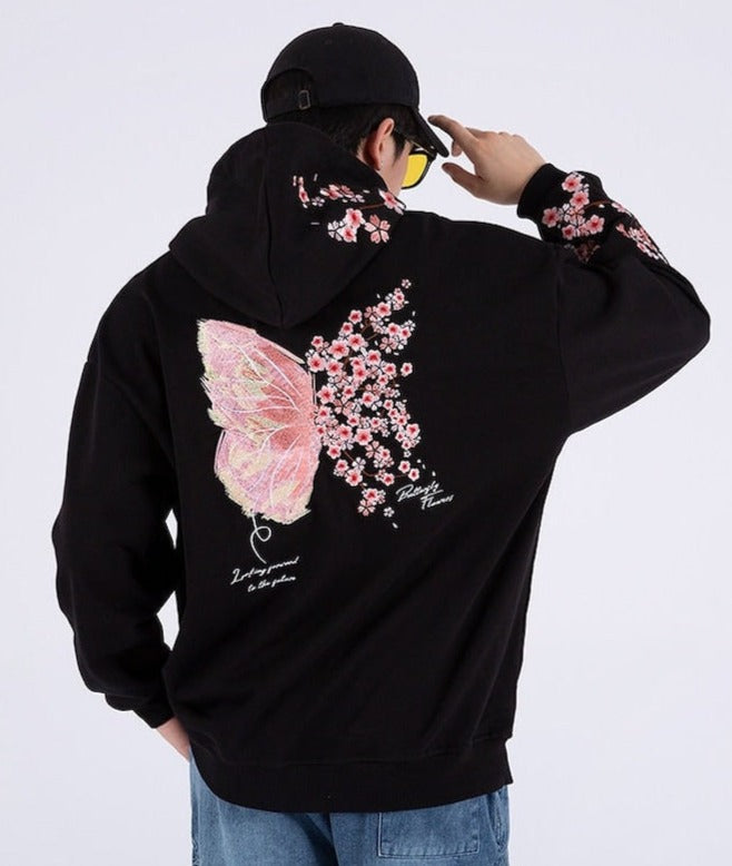 Embroidered Sakura Hoodie - Japanese Streetstyle