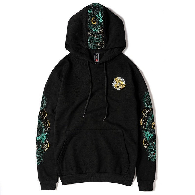 Azure Dragon Embroidery Hoodie