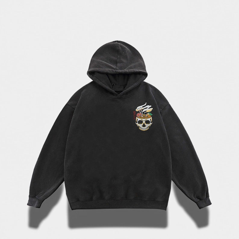 Ramen Noodles Skeleton Oversized Washed Cotton Hoodie