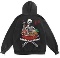 Ramen Noodles Skeleton Oversized Washed Cotton Hoodie